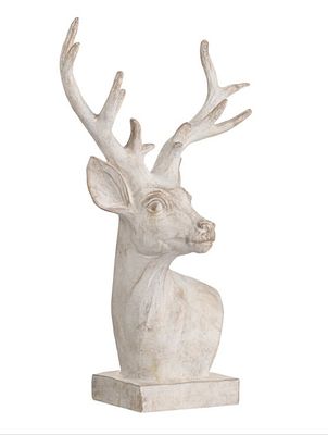 DEER SCULPTURE HAND-MOLDED RESIN. DEER SCULPTURE FINISHED WITH A SOFT WHITEWASH. Height: 25 in. 