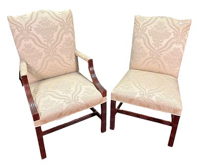 SET OF EIGHT ANTIQUE GEORGIAN MAHOGANY CHAIRS CHAIRS. TWO ARM AND SIX SIDE. Height: 42 in. by 