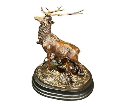 DEER BRONZE SCULPTURE Height: 16 in. by Width: 13.5 in. by Depth: 10 in.