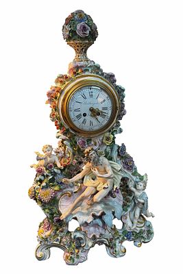 19th c. MEISSEN FIGURAL CLOCK WITH POSEIDEN. Height: 28 in. by Width: 16 in. by Depth: 8 in.