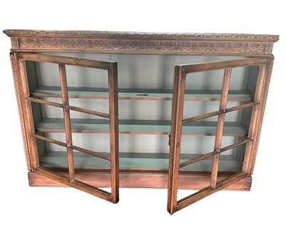 LARGE WOODEN CABINET / BOOKCASE. LARGE CARVED WOODEN CABINET / BOOKCASE WITH GLAZED GLASS 