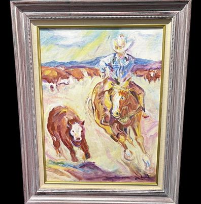 "GOTCHA" OIL ON CANVAS BY NOEL PRIESTLY Height: 30.5 in. by Width: 24.5 in.