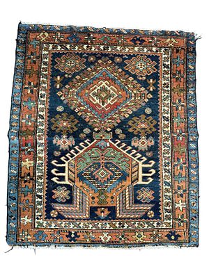 ANTIQUE PERSIAN HAND-KNOTTED WOOL RUG. ANTIQUE NORTHWEST PERSIAN KURDISH / HAMADAN HAND-KNOTTED 
