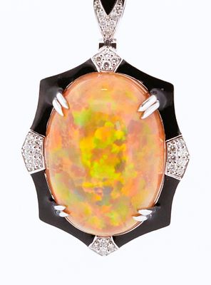PLATINUM NATURAL OPAL & DIAMOND PENDANT W/CHAIN. PLATINUM NATURAL 38.38CT OPAL &amp; 29-.44CT 