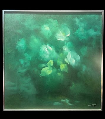 JOSE LUIS CAMPUZANO (1918-1979), FLORAL STILL LIFE, OIL ON CANVAS. SIGNED BY ARTIST. FRAMED. 