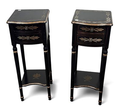 PAIR SMALL PAINTED SIDE TABLES. Height: 26 in. by Width: 11 in. by Depth: 10 in.