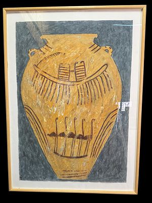 MARGARET MELLOTT (1923-2018 TX) "VESSEL #8" GOUACHE AND CHARCOAL ON PAPER. FRAMED UNDER GLASS. 