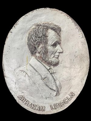 DAVID ADICKES ABRAHAM LINCOIN OVAL RELIEF PLAQUE. FROM THE ESTATE OF THE ARTIST DAVID ADICKES. 