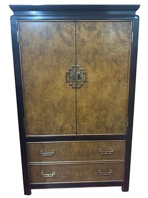 CENTURY FURNITURE ASIAN-STYLE BURLWOOD AMOIRE.CENTURY FURNITURE ARMOIRE FEATURNG FIGURED 
