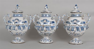 Three North European Tin Glazed Earthenware Apothecary/Drug Jars. Three North European Style Tin 