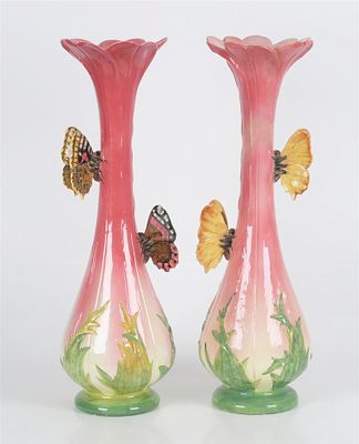 Delphin Massier (French, 1836-1907) Large Pair of Faience Vases, Vallauris. A Large Pair of 