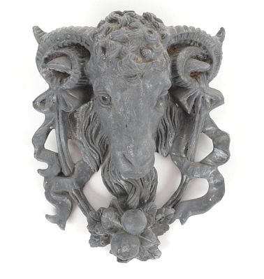 Continental Neoclassical Lead Ram's Head Architectural Element. A Continental Neoclassical Lead 