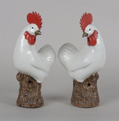 Pair of Chinese Porcelain Models of Cockerels, 20th Century. A Pair of Chinese Porcelain Models 