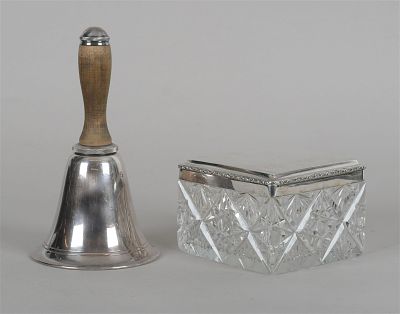 A Silver and Cut Glass Box and Cocktail Shaker. A large cut glass box with .800 silver lid 