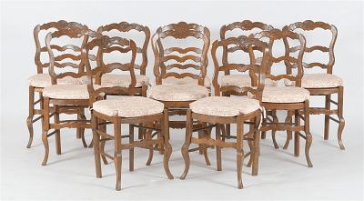 Set of Ten French Provincial Beechwood and Rush Seat Dining Chairs. A Set of Ten French 
