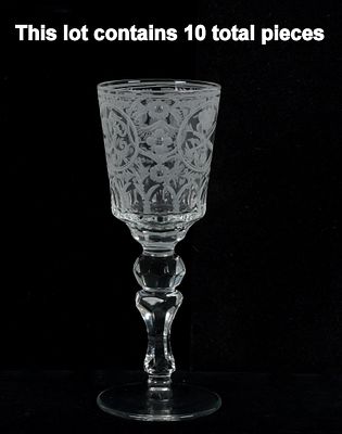 A Set of Ten Crystal Goblets, Russian Decoration. 20th century Bohemian crystal. Each with 