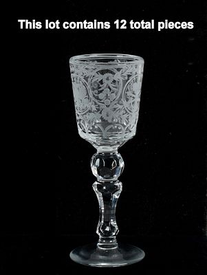 A Set of Twelve Crystal Goblets, Russian Decoration. 20th century Bohemian crystal. Each with 