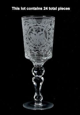 A Set of Twenty Four Cut Crystal Goblets, Russian Decoration. 20th century Bohemian crystal. 