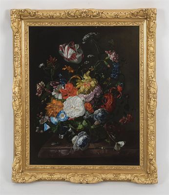 A Dutch Style Floral Still Life. A floral still life, 20th century, oil on panel. Initialed FVB 