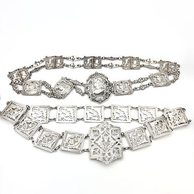Two English Antique Art Nouveau Sterling Silver Belts. There are two sterling silver belts in 