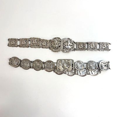 Two Antique English Sterling Silver Belt and Buckle. This lot contains two antique belts with 