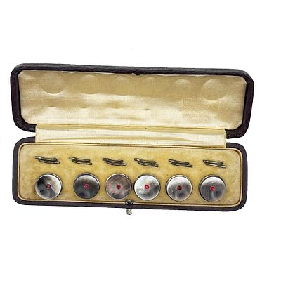 Antique Sterling Silver Buttons and Buckle in Box. The first boxed set has six buttons and 