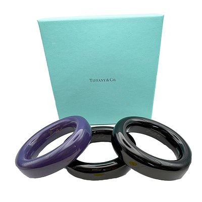 Three Tiffany & Co Peretti Lacquer Bangle Bracelets. Three signed Elsa Peretti for Tiffany and 