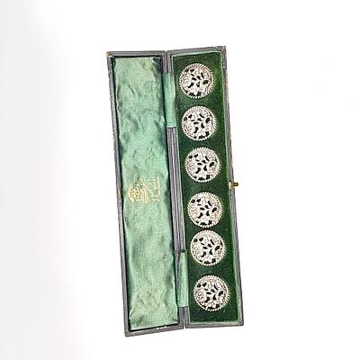 Three sets Antique Sterling Silver Button in orig box. The red box set has six buttons, maker 