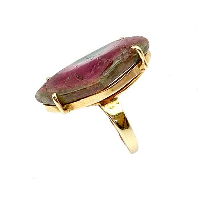 14K Gold Bi-Color Tourmaline Ring. 14K bi-color tourmaline ring, the stone is polished in its 