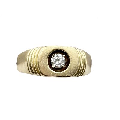 Mens 14K Gold Diamond Ring. The diamond weighs .20pts, I1 clarity, J-K color, size 10.25, and 