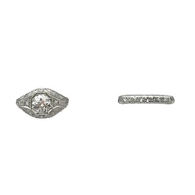 Antique Platinum Diamond Filigree Rings. The diamond ring has an old mine cut diamond, measuring 