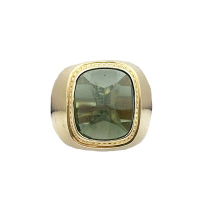 Mens 14K Gold Swedish ring with green stone. Men's 14K yellow gold ring with green glass stone 