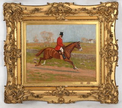 A.M.R. Douglas-Hamilton (American, fl. 1900) Oil on Canvas 
A portrait of a rider 