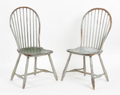 Pair of Philadelphia Painted Windsor Chairs, John Brietnall Ackley, Circa 1800. A Pair of 