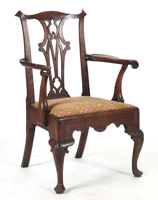 Chippendale Carved Mahogany Armchair, Second Half 18th Century. A Chippendale Carved Mahogany 