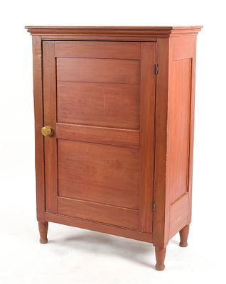 Sheraton Red-Washed Tulip Poplar and Pine Single Door Cupboard, 19th Century. A Sheraton 