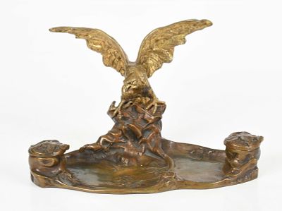 Albert MARIONNET (1852-1910) Bronze Standish 
Circa 1890, with oak leaf decorated 