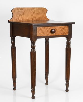 Sheraton Tiger Maple and Stained Poplar One Drawer Stand, 19th Century. A Sheraton Tiger Maple 