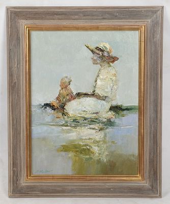 Dan Mccaw (1942) Oil on Board. Dan Mccaw (b. 1942) Oil on Board 
Depicting a mother and child at 