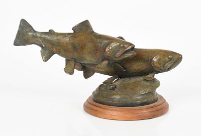 Sandy Scott (American, Contemporary), A Bronze Sculptural Group of Trout 
Dated 