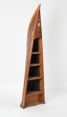 Vintage Mixed Wood Canoe Form Bookshelf, Mid 20th Century. A Vintage Mixed Wood Canoe Form 