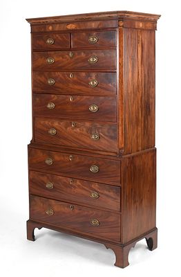 George III Inlaid Mahogany Chest-on-Chest, Late 18th Century. A George III Inlaid Mahogany 