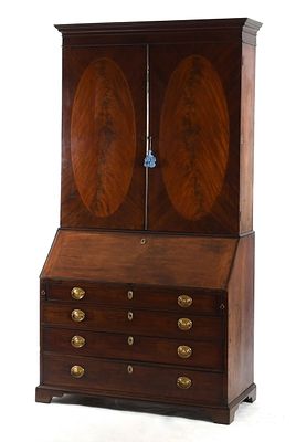 George III Mahogany Secretary Bookcase, Fourth Quarter 18th Century. A George III Mahogany 