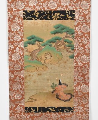 An Edo Period Japanese Scroll Painting 
Watercolor on paper, mounted on silk, the 