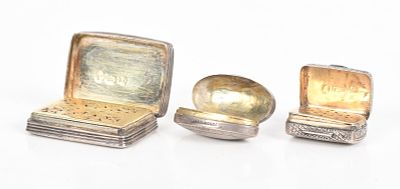Three English Sterling Silver Vinaigrettes 
Early to Mid 19th century, 
