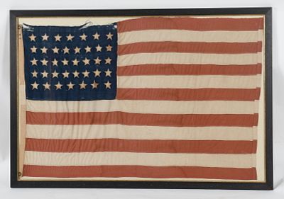 Thirty-Eight Star American Flag Commemorating Colorado Statehood, 1876-1890. A Thirty-Eight Star 