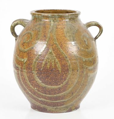 A Art Pottery Stoneware Handled Jar 
Unmarked, 20th century, with symmetrical 