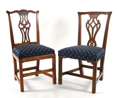 Two Chippendale Walnut and Maple Side Chairs, Late 18th Century 
Each having modern 