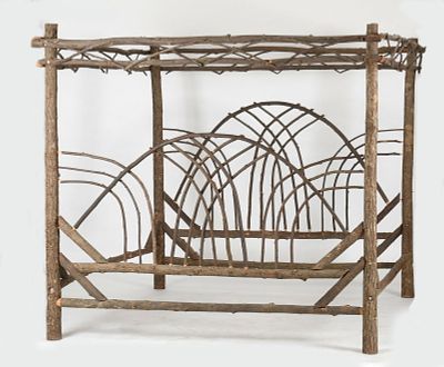 Adirondack Style Tree Branch King Size Bed Surround, 20th Century. An Adirondack Style Tree 