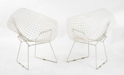 A Pair of Harry Bertoia for Knoll Diamond Chairs 
Vintage white chairs, no 